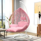 Oxidation resistant tropical magenta and grey basket alloy framed porch swing with stand and cushions