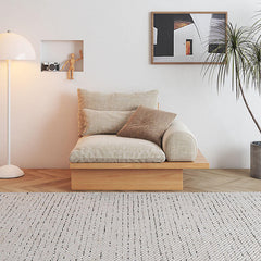 Cotton Linen Beige Sofa With Wood Frame & Storage Underneath