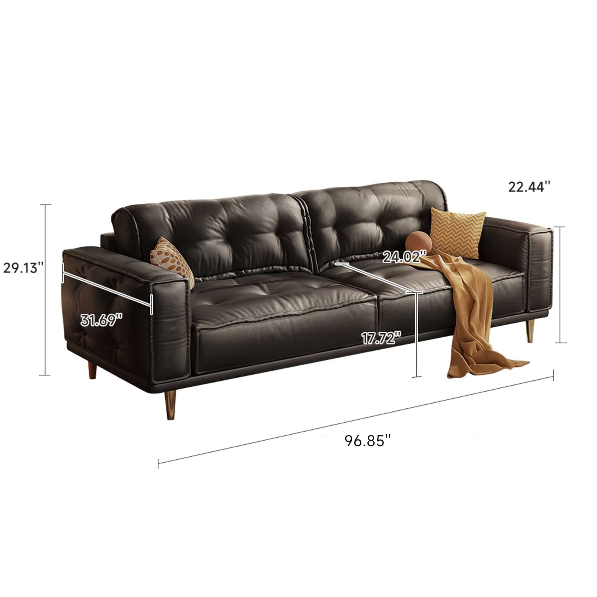 Comfortable French vintage leather sofa with luxurious design and classic style