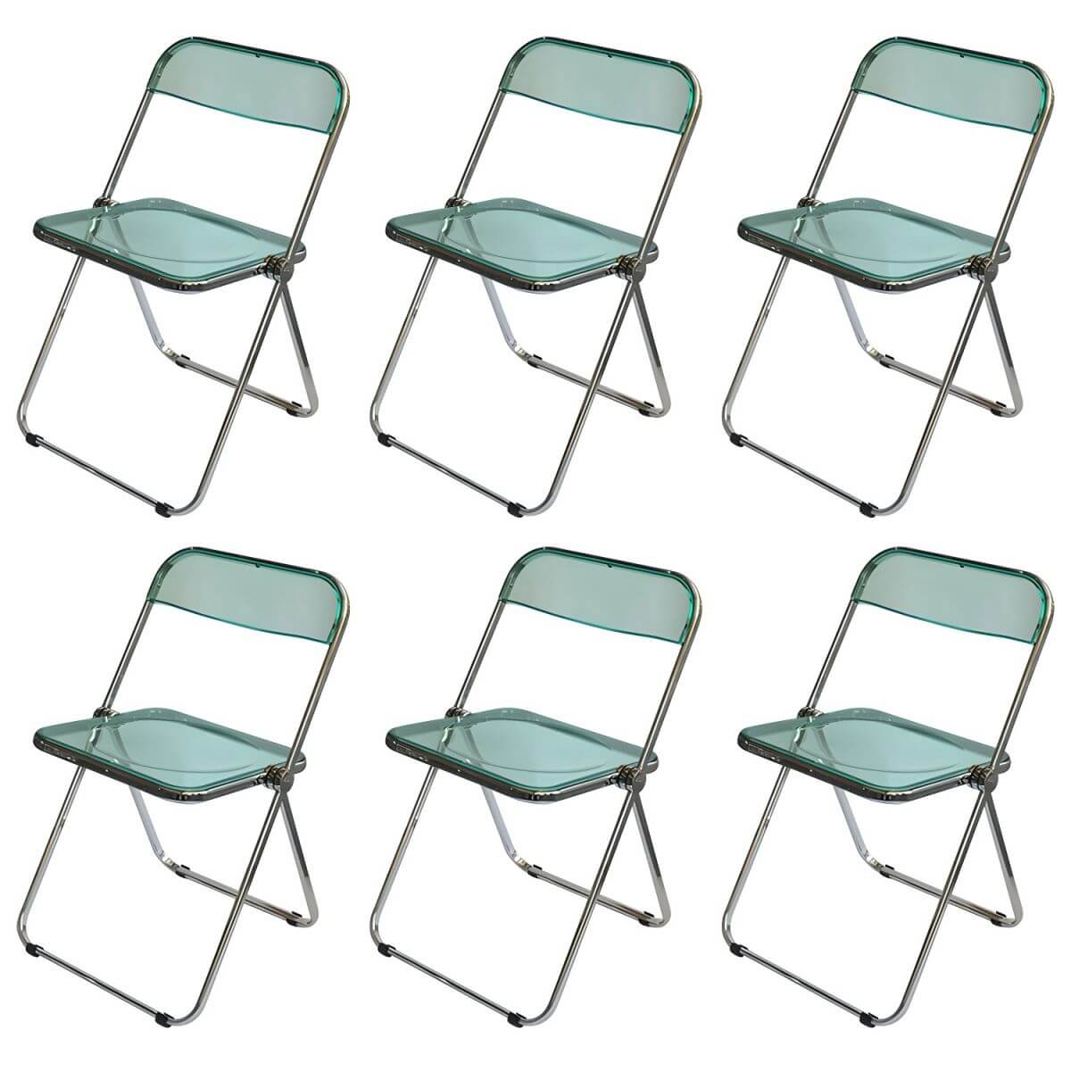 Contemporary acrylic folding armless chair with open back, ideal for dining rooms