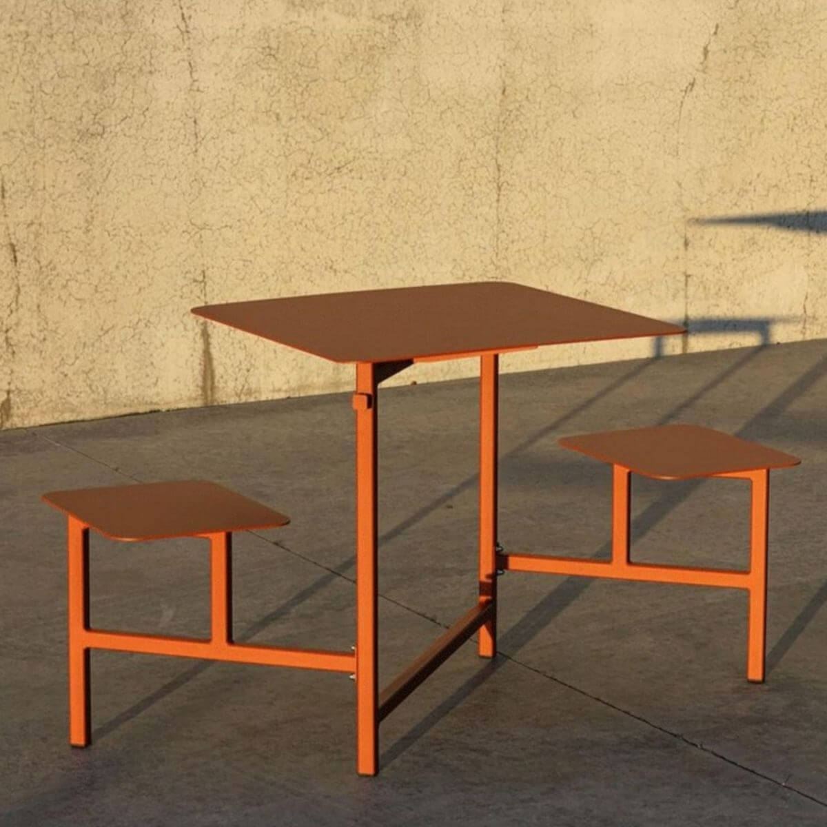 Outdoor picnic table with aluminum frame and colorful white, light green, and orange top main product image メイン画像
