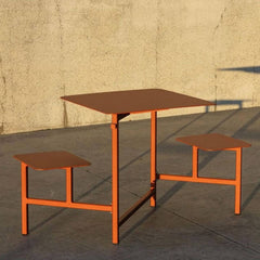 Simplistic Outdoor Picnic Table with Aluminum Frame and White/Light Green/Orange Top Patio Tables