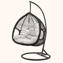 Metal Upholstered Porch Swing with Stand & Chain for 2-person Seating, Stand Included, Cocoa/Cream Porch Swings