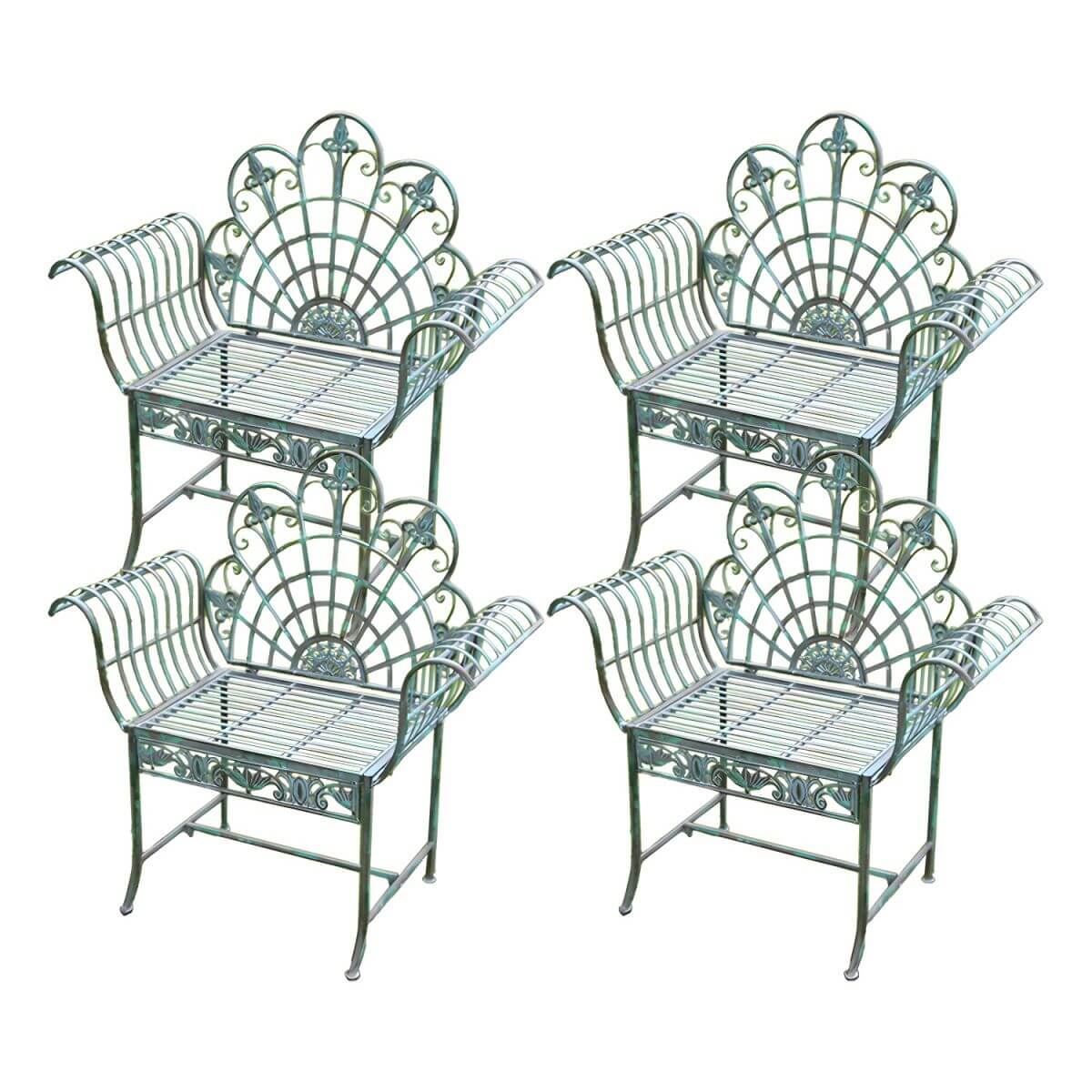 Green metal outdoor dining chair with classic style and water-resistant finish