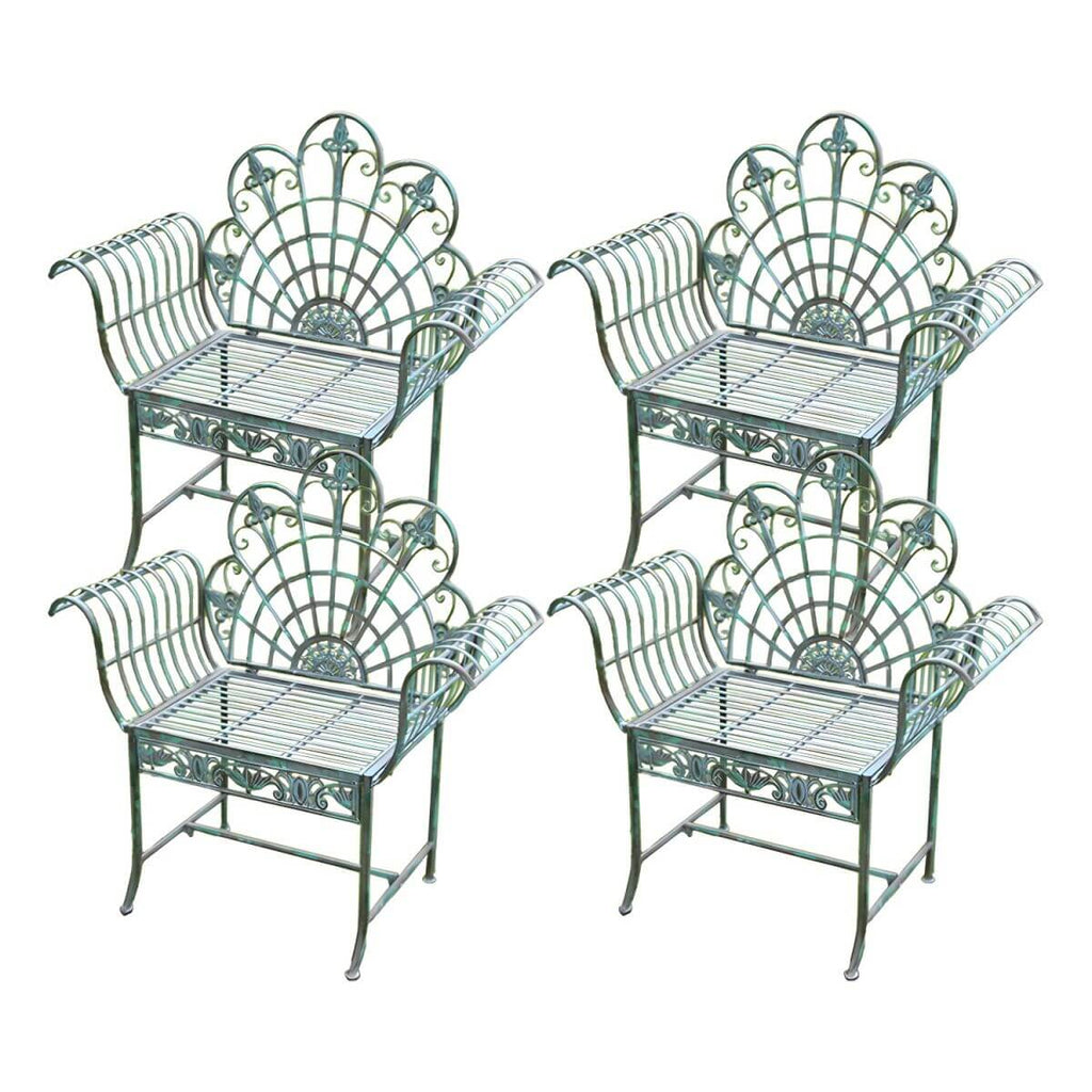 Green metal outdoor dining chair with classic style and water-resistant finish