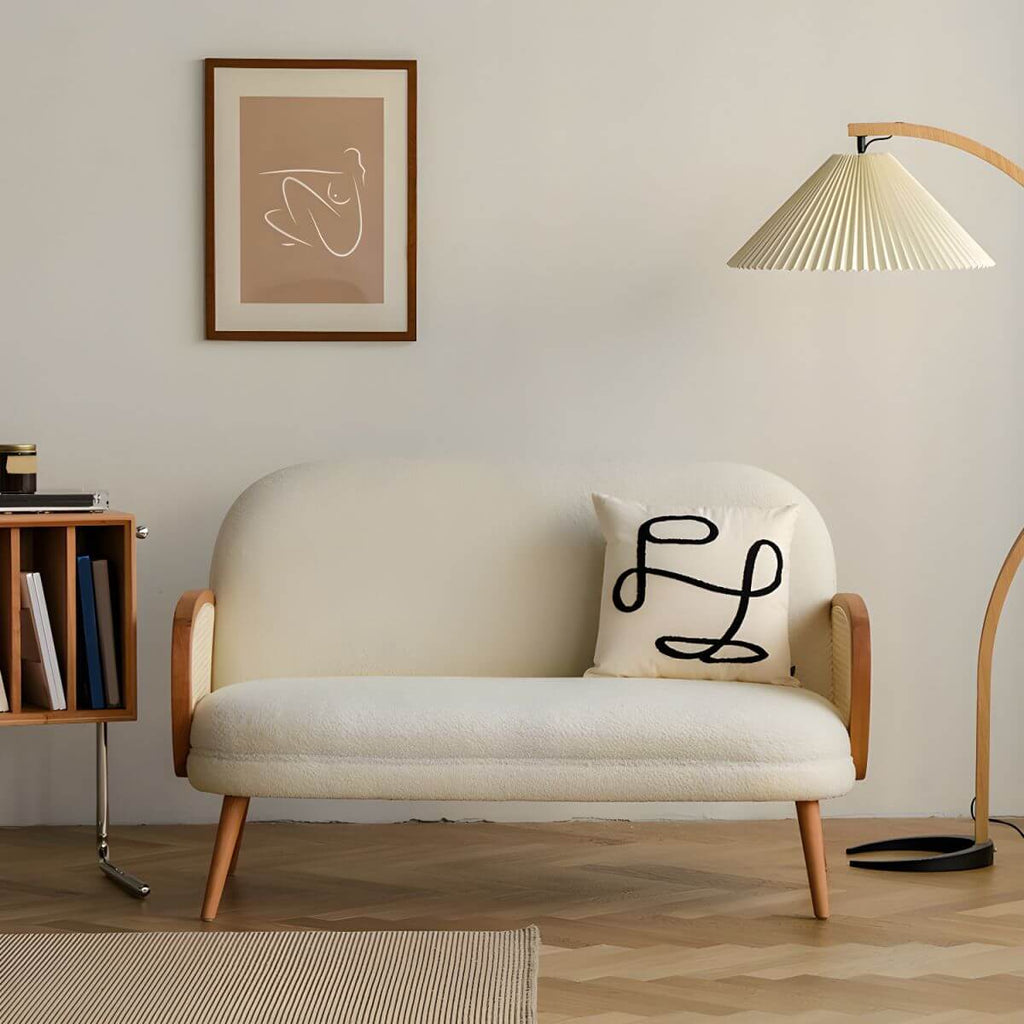 Contemporary wooden sofa with stain-resistant polyester upholstery for living room