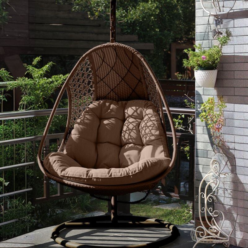 Ivory and dove grey porch swing with alloy stand and comfortable pads