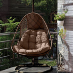 Ivory and dove grey porch swing with alloy stand and comfortable pads