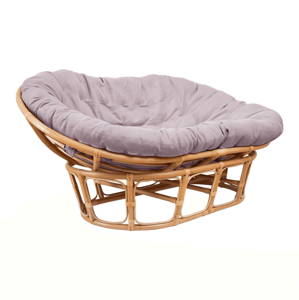 Cozy natural rattan papasan chair available in single or double size for comfortable lounging
