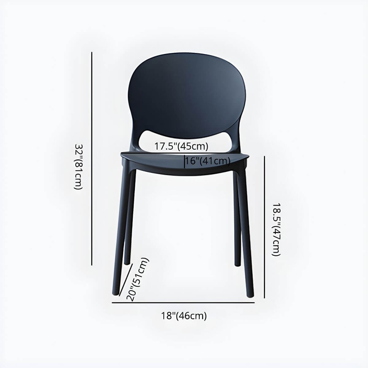 Scandinavian plastic dining chair with open back and four legs, ideal for home use