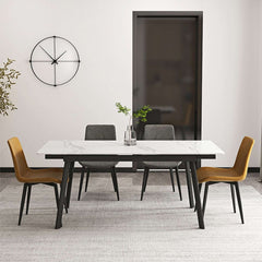 Extendable Marble Dining Table for 4-8 Person Rectangle Sintered Stone Tabletop