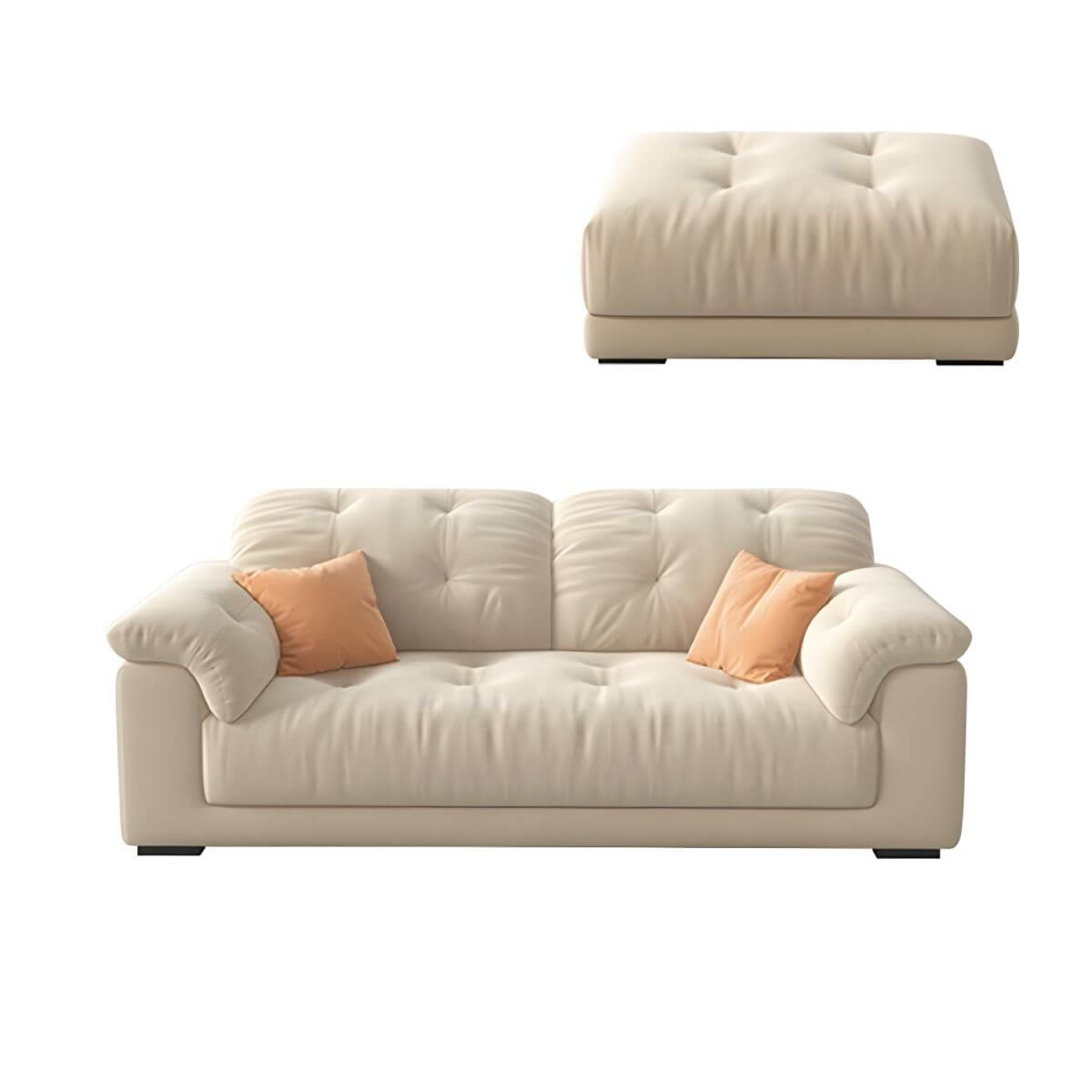 Beige polyester blend sofa with tufted back and pillow top arms, modern and comfortable seating
