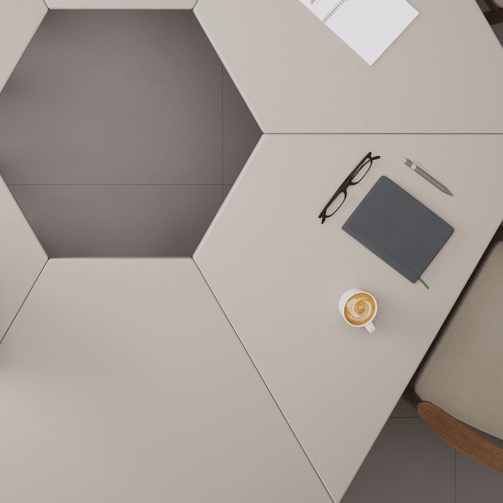 Solid wood multifunctional meeting table with geometric design and movable wheels