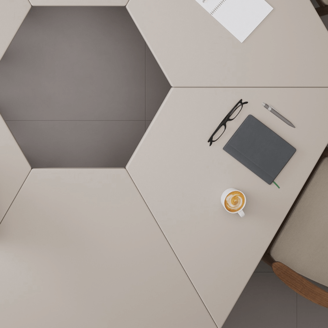 Solid wood multifunctional meeting table with geometric design and movable wheels