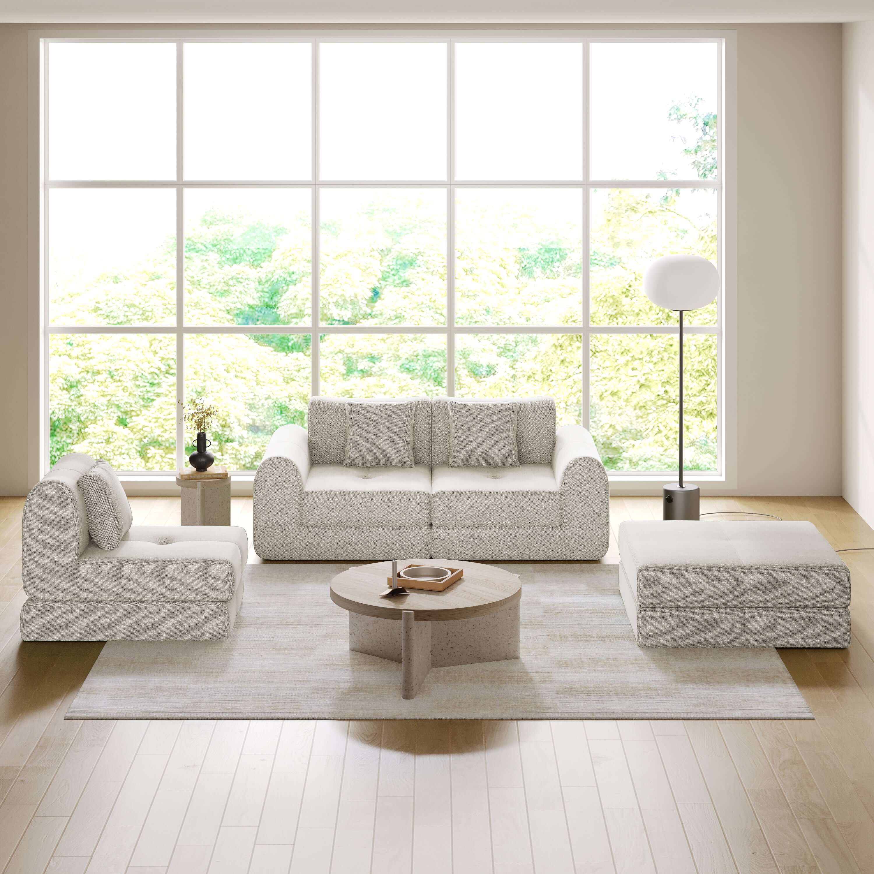 Modular convertible sofa bed that can be freely combined for versatile floor seating