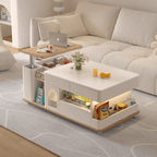 Cream lift-top coffee table with smart storage and easy mobility for modern living rooms