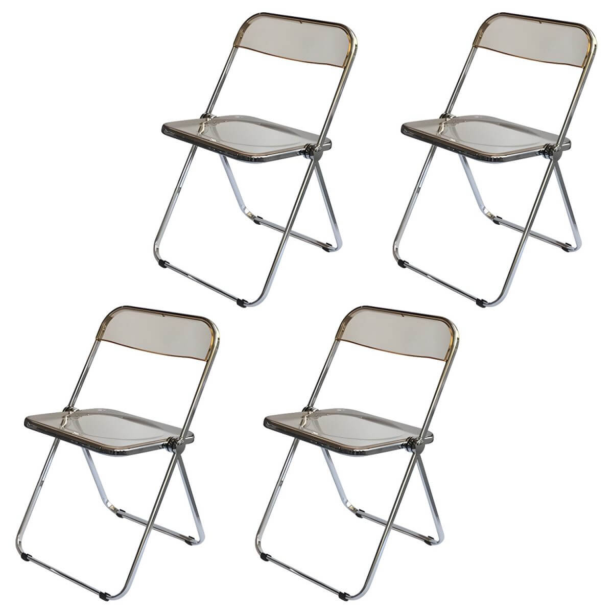 Contemporary acrylic folding armless chair with open back, ideal for dining rooms