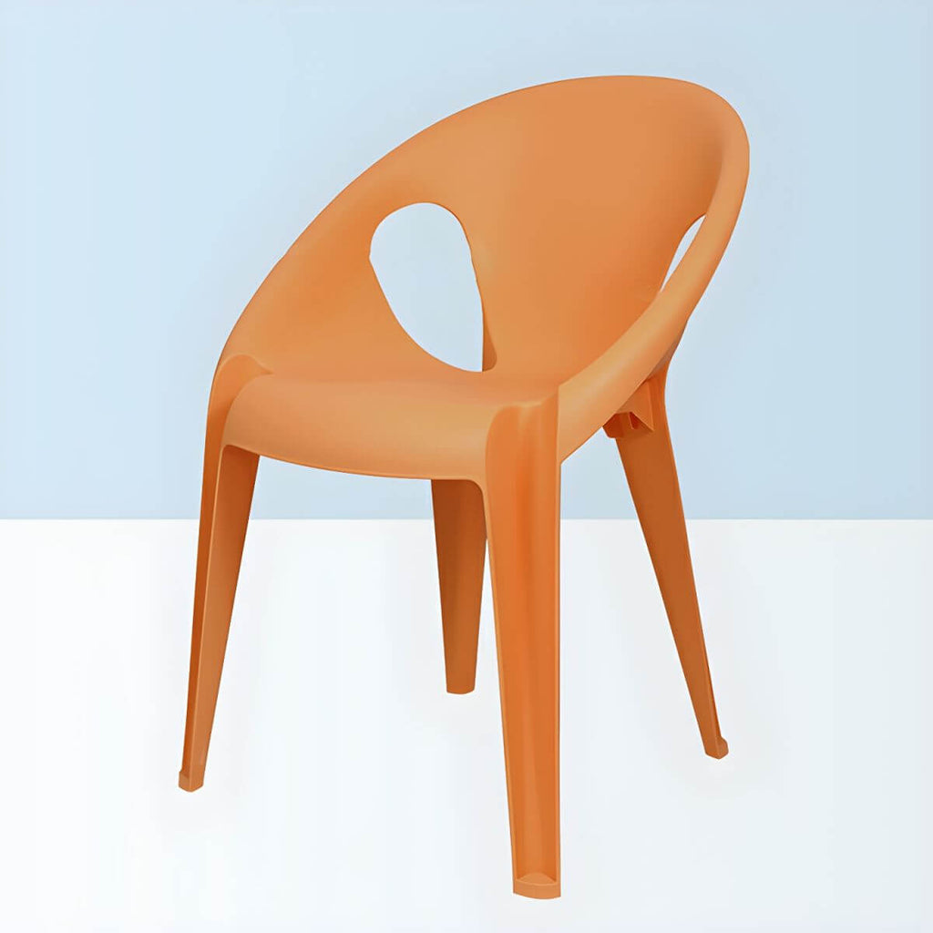 Stackable modern arm chair with open back made of plastic and acrylic for dining