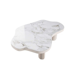 White Sintered Stone Coffee Table Indoor Tea Table with 3 Legs