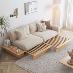 Modernes Massivholz gepolstertes Baumwoll-Leinen-Sofa Beige Klappsofabett