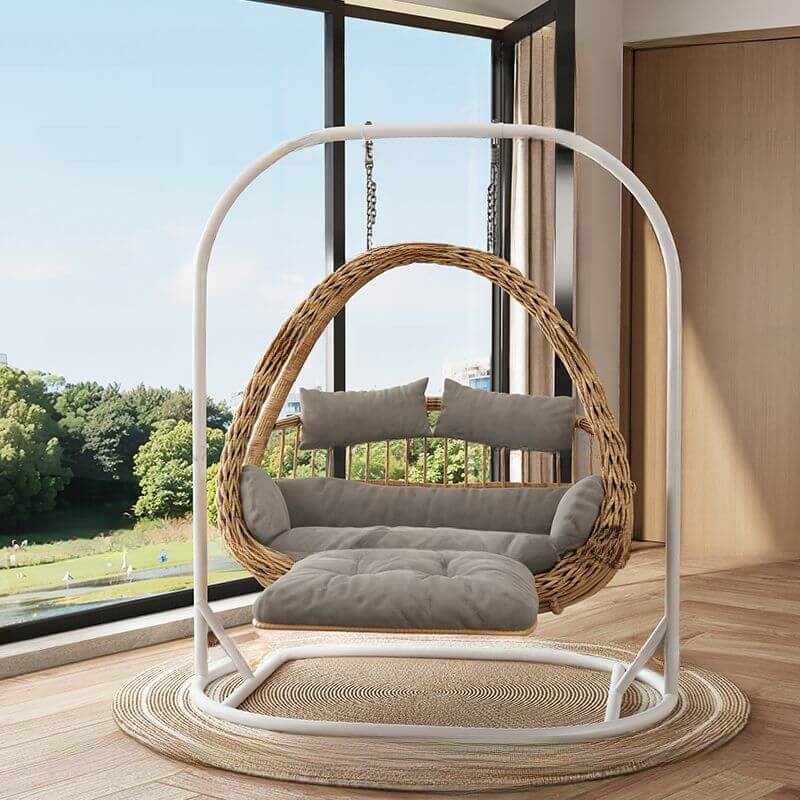 Cocoa metal 2-seater porch swing egg chair with stand, cushions, and wear-resistant design