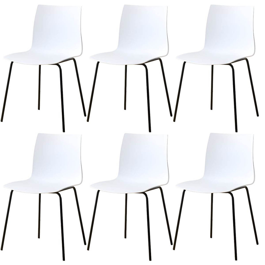 Modern plastic and acrylic side chair with metal legs, ideal for kitchen and dining rooms