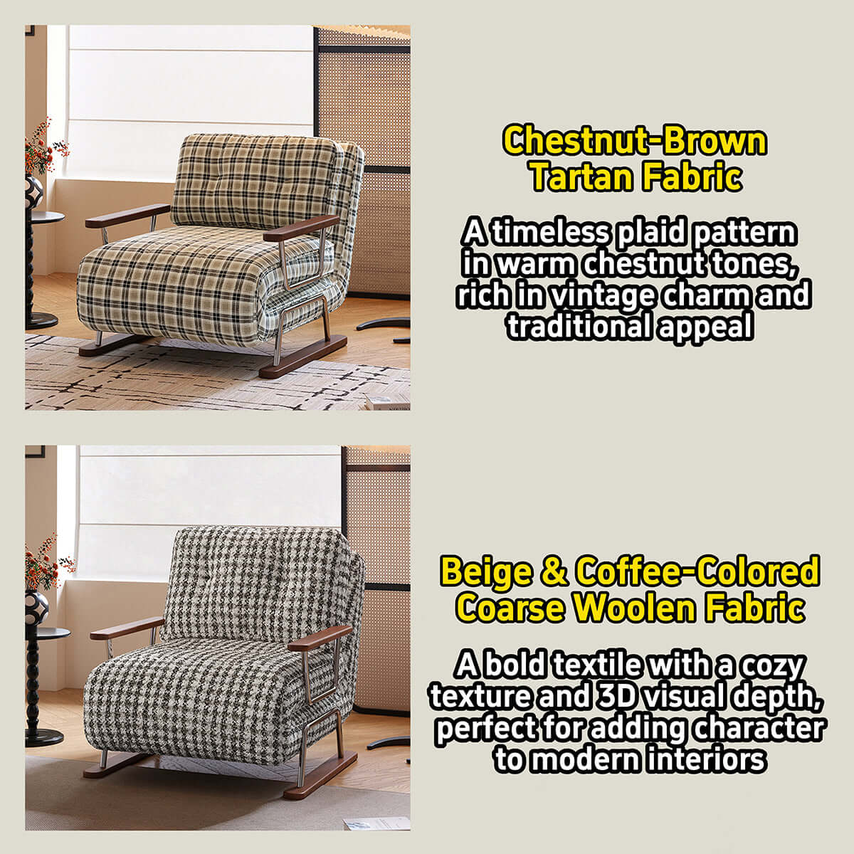 Cocochairs Checkered Sleeper Sofa – 4-in-1 Convertible Folding Chair Bed for Small Spaces