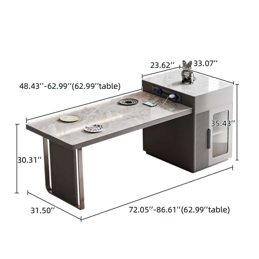 Extendable Slate Island dining table with integrated storage cabinet for versatile space-saving