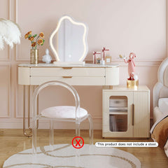 Modern White Makeup Vanity Table with LED Lighted Mirror & Cabinet