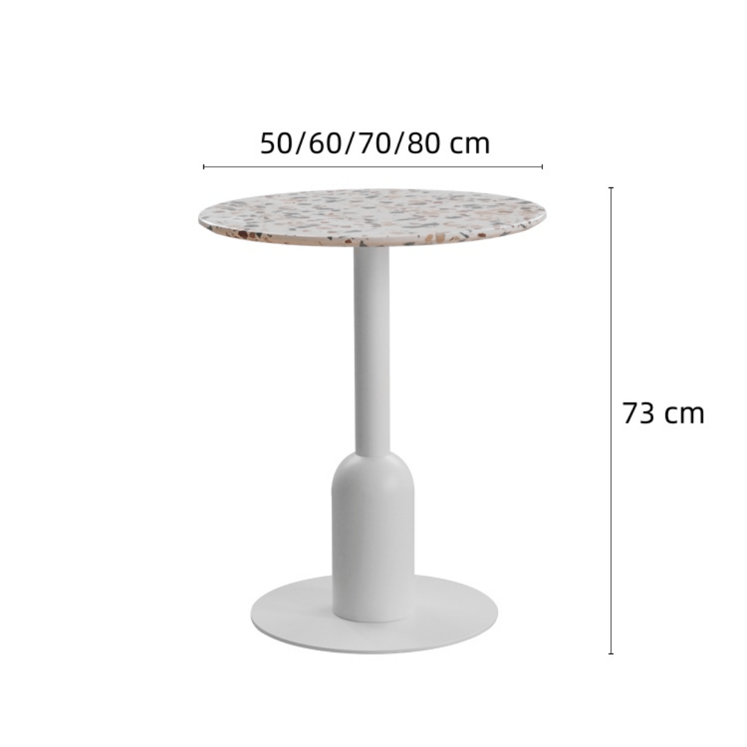 Round terrazzo table ideal for dining or office use with versatile design