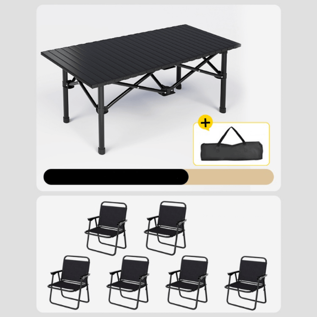 Foldable outdoor dining set with chairs and table, ideal for camping and backyard BBQs