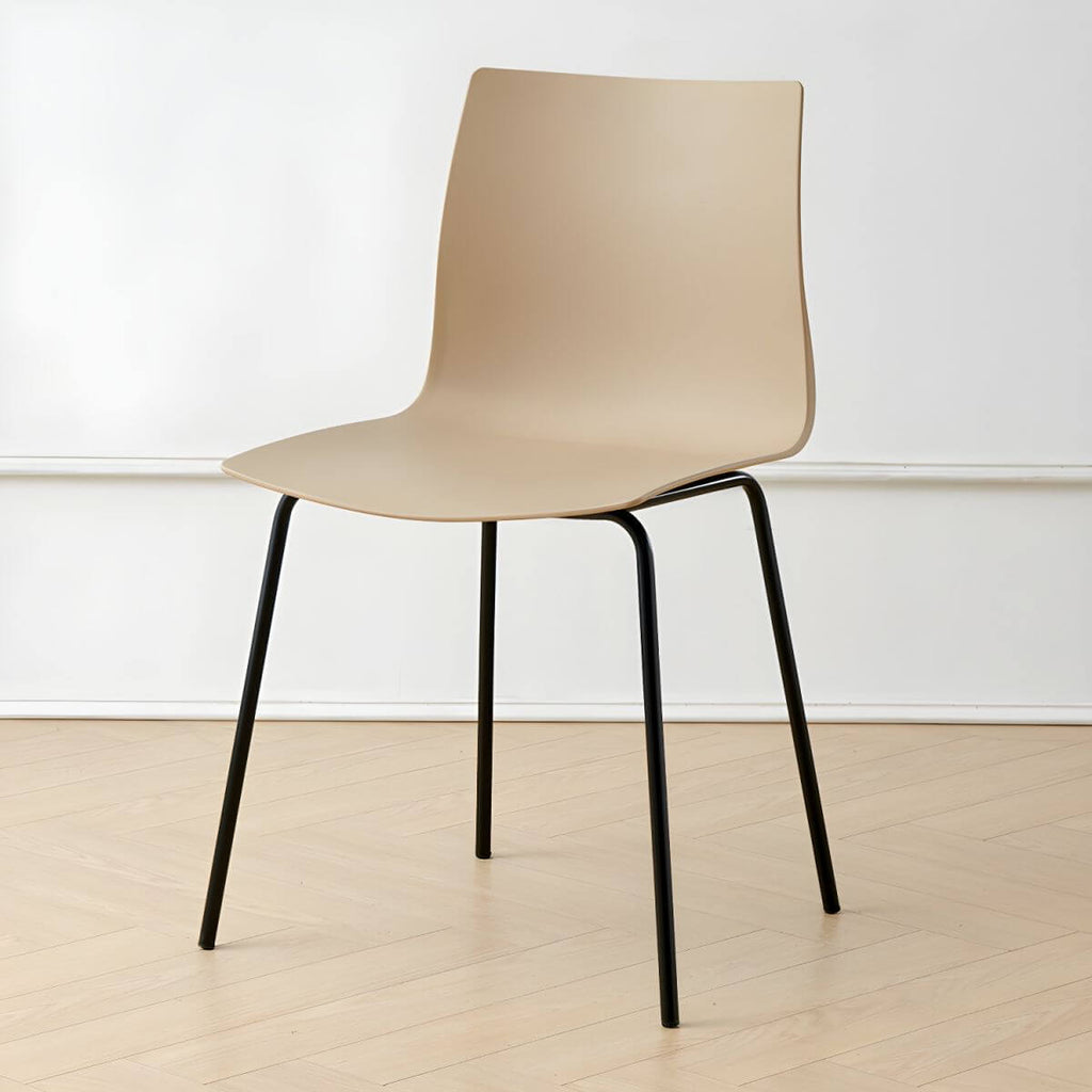Modern plastic and acrylic side chair with metal legs, ideal for kitchen and dining rooms
