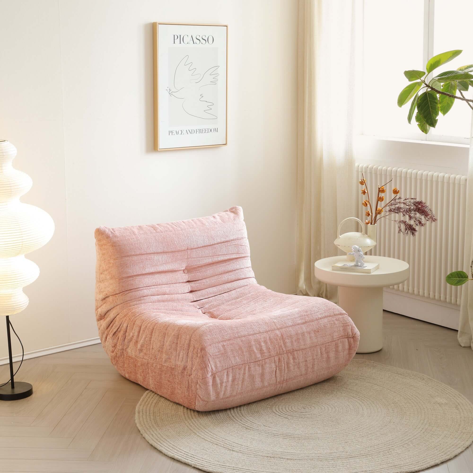 Comfortable lazy compressed foam floor couch shaped like a caterpillar, perfect as a Togo sofa chair