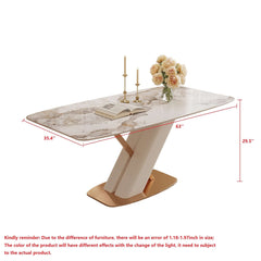 Modern White Rectangular Marble Dining Table Gold Stainless Steel X-Base