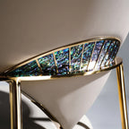 Fan-Shaped Dining Chair in Pleated Leather with Abalone Inlay Accents