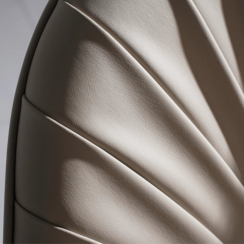 Fan-Shaped Dining Chair in Pleated Leather with Abalone Inlay Accents