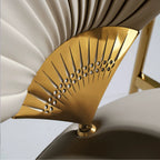 Fan-Shaped Dining Chair in Pleated Leather with Abalone Inlay Accents