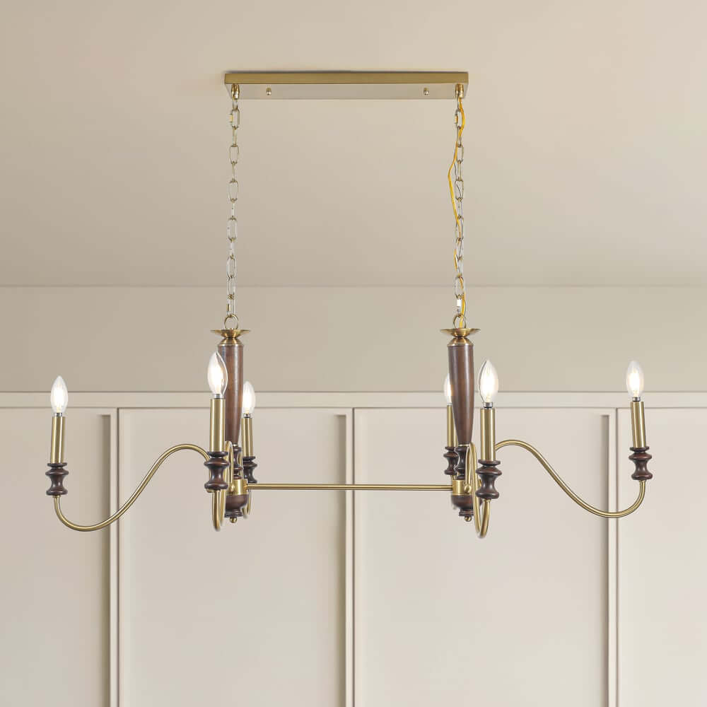 Farmhouse 6-Light Kitchen Island Chandelier with Adjustable Chain and Metal-Wood Frame