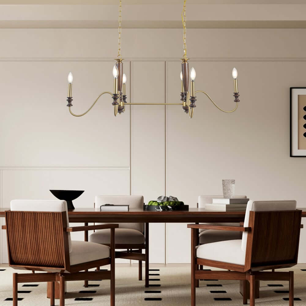 Farmhouse 6-Light Kitchen Island Chandelier with Adjustable Chain and Metal-Wood Frame