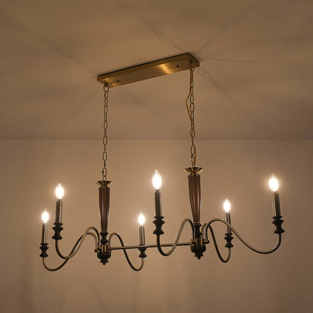 Farmhouse 6-Light Kitchen Island Chandelier with Adjustable Chain and Metal-Wood Frame
