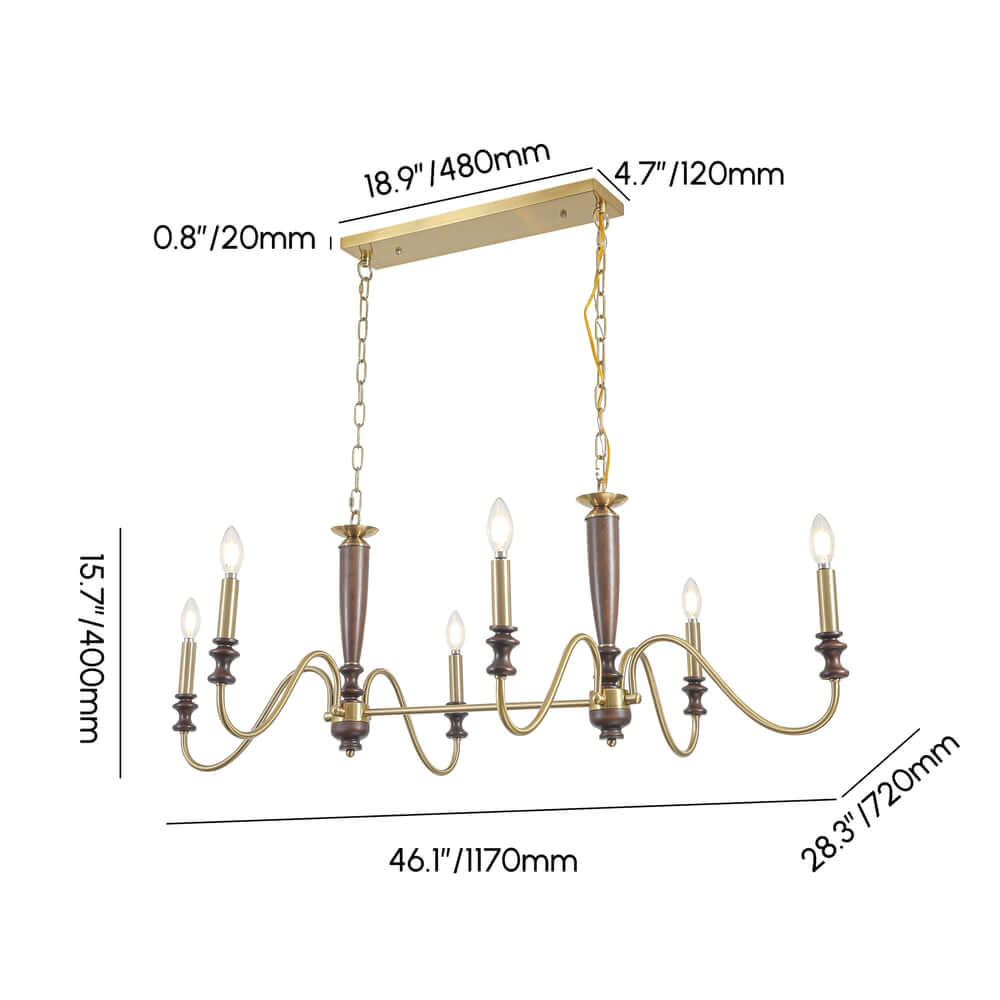 Farmhouse 6-Light Kitchen Island Chandelier with Adjustable Chain and Metal-Wood Frame Dimensions