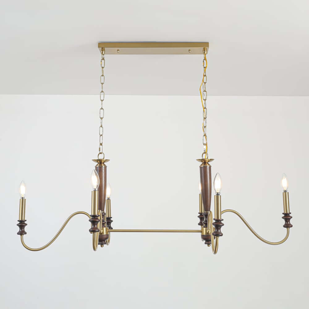 Farmhouse 6-Light Kitchen Island Chandelier with Adjustable Chain and Metal-Wood Frame