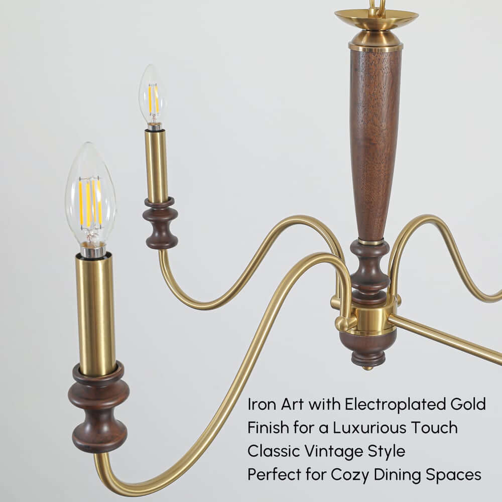 Farmhouse 6-Light Kitchen Island Chandelier with Adjustable Chain and Metal-Wood Frame