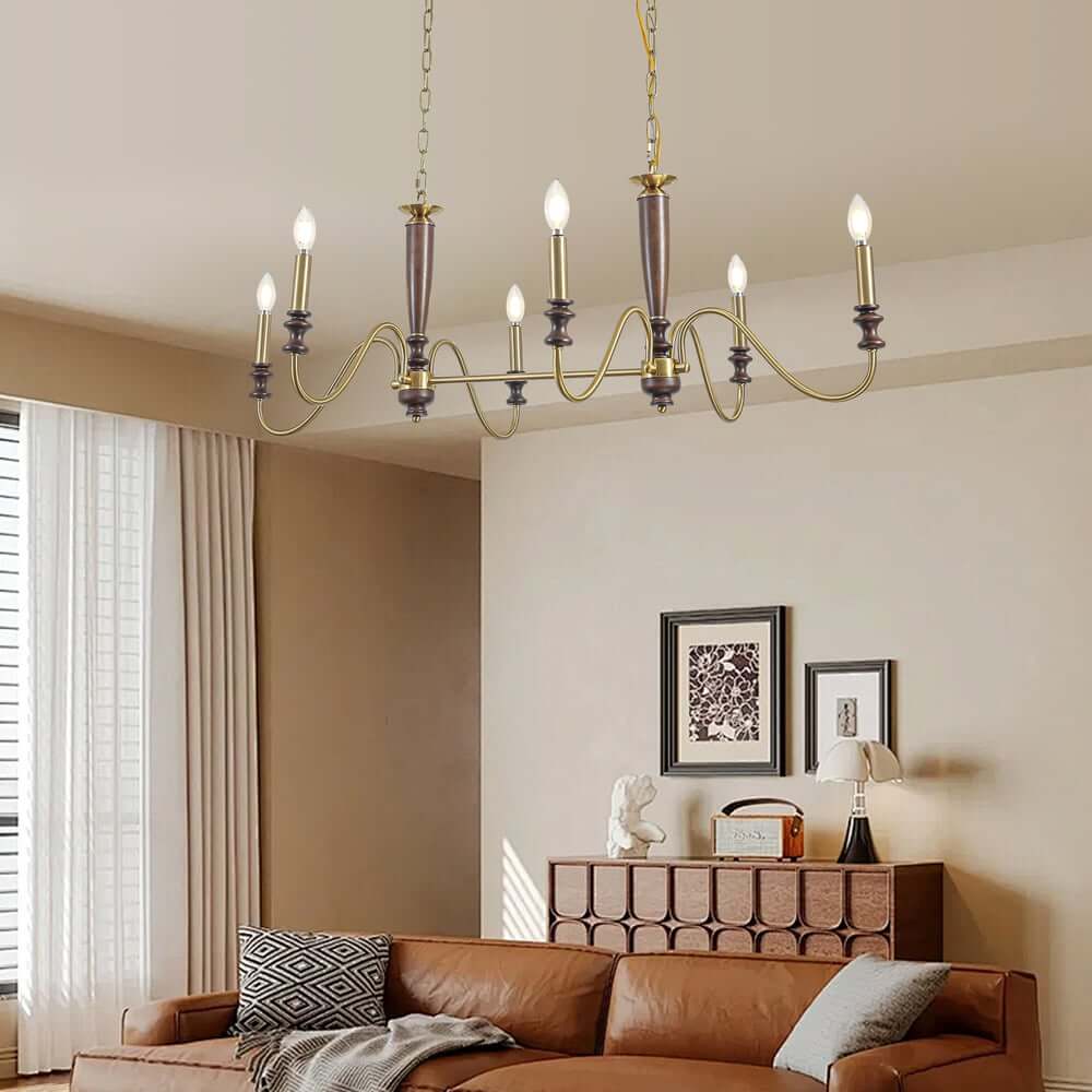 Farmhouse 6-Light Kitchen Island Chandelier with Adjustable Chain and Metal-Wood Frame