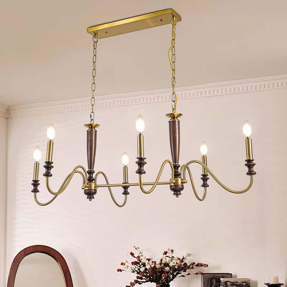 Farmhouse 6-Light Kitchen Island Chandelier with Adjustable Chain and Metal-Wood Frame Main Product Image