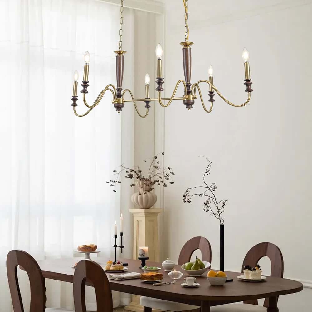 Farmhouse 6-Light Kitchen Island Chandelier with Adjustable Chain and Metal-Wood Frame