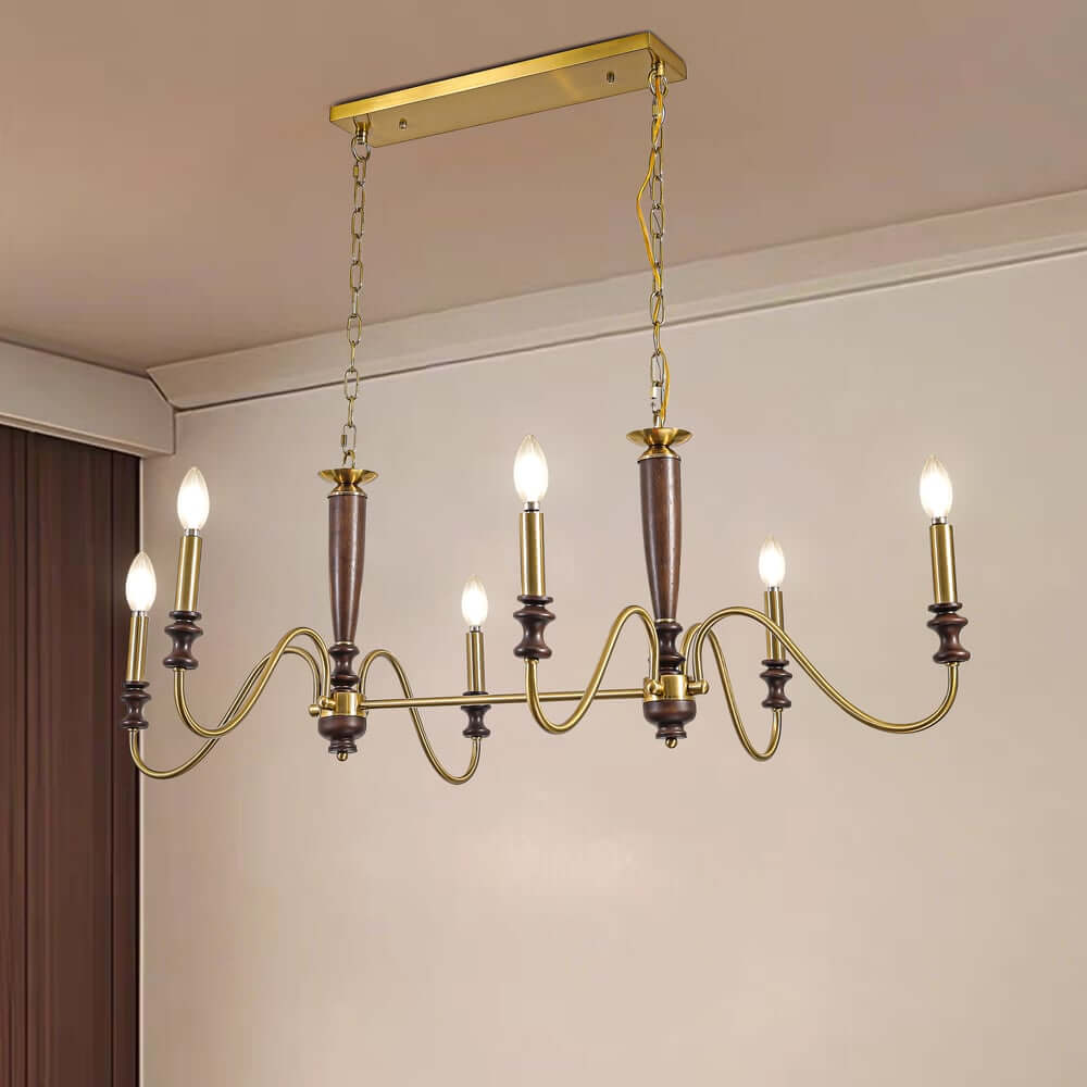 Farmhouse 6-Light Kitchen Island Chandelier with Adjustable Chain and Metal-Wood Frame