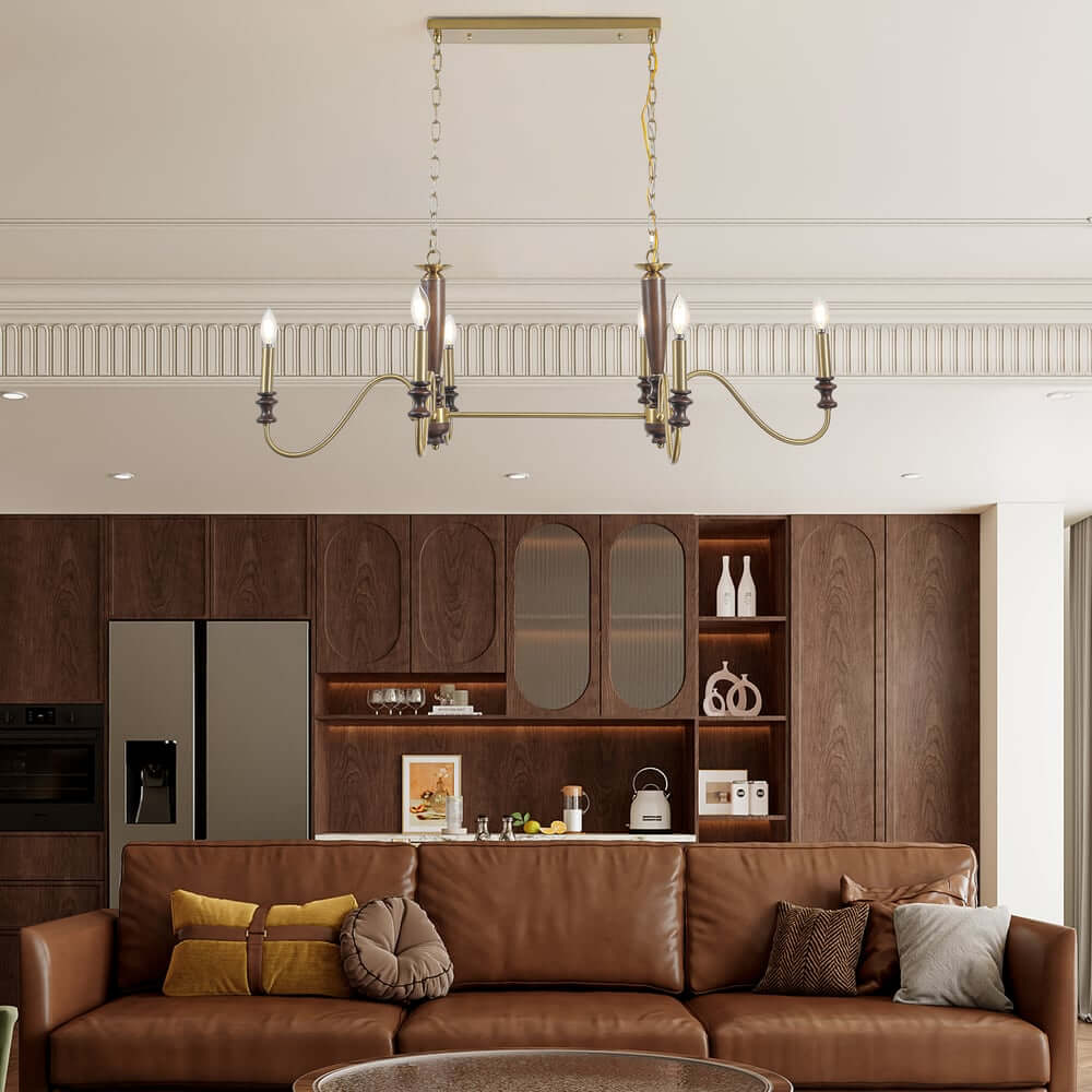 Farmhouse 6-Light Kitchen Island Chandelier with Adjustable Chain and Metal-Wood Frame