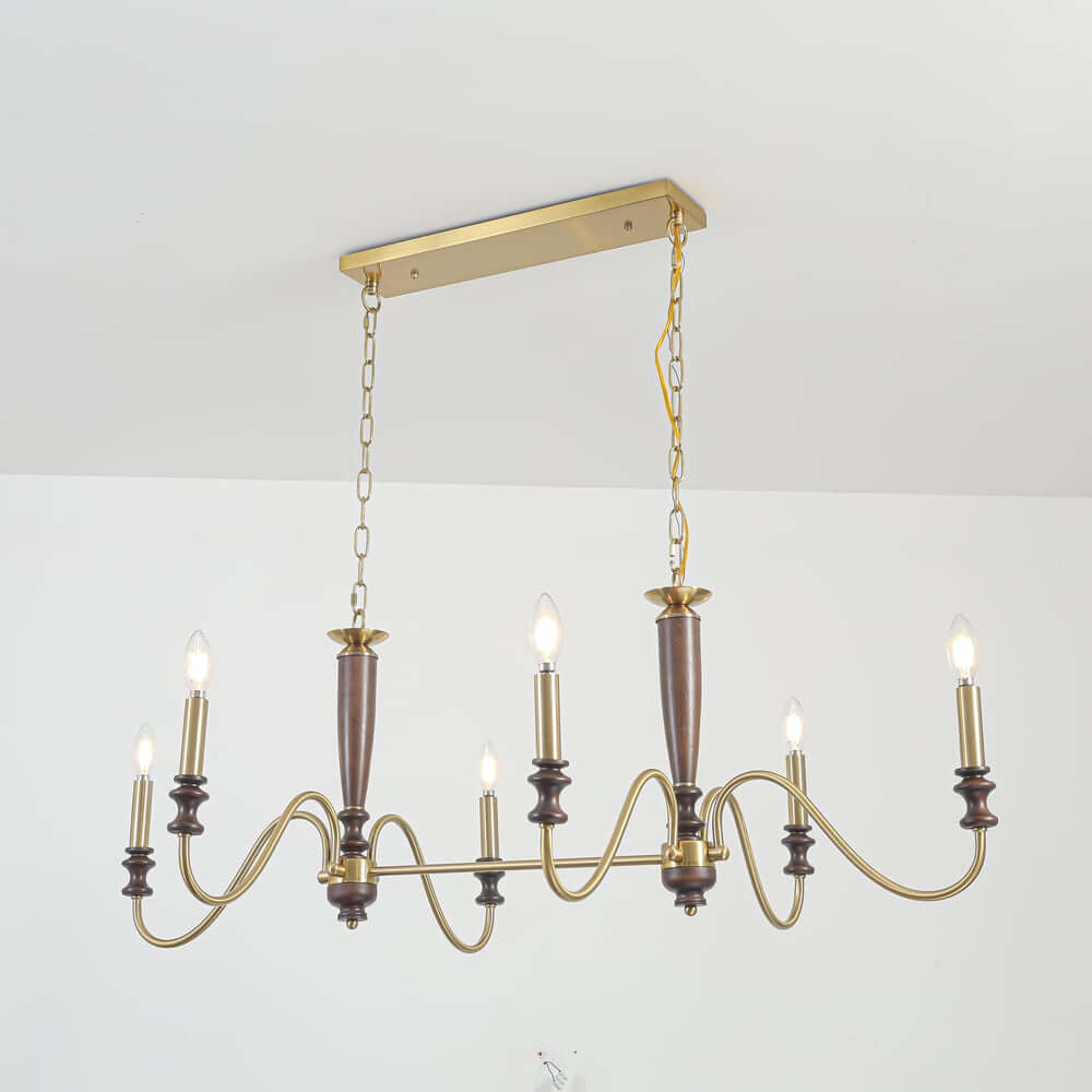 Farmhouse 6-Light Kitchen Island Chandelier with Adjustable Chain and Metal-Wood Frame