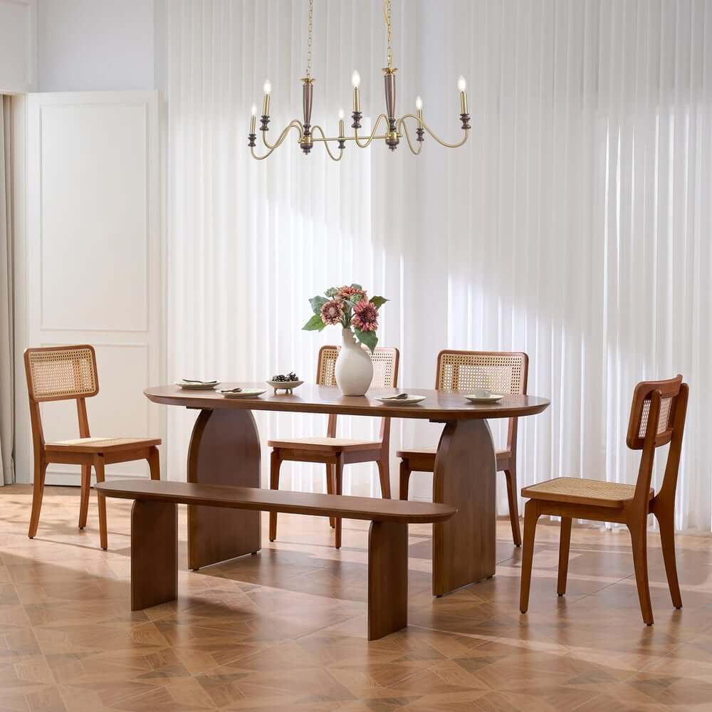 Farmhouse 6-Light Kitchen Island Chandelier with Adjustable Chain and Metal-Wood Frame